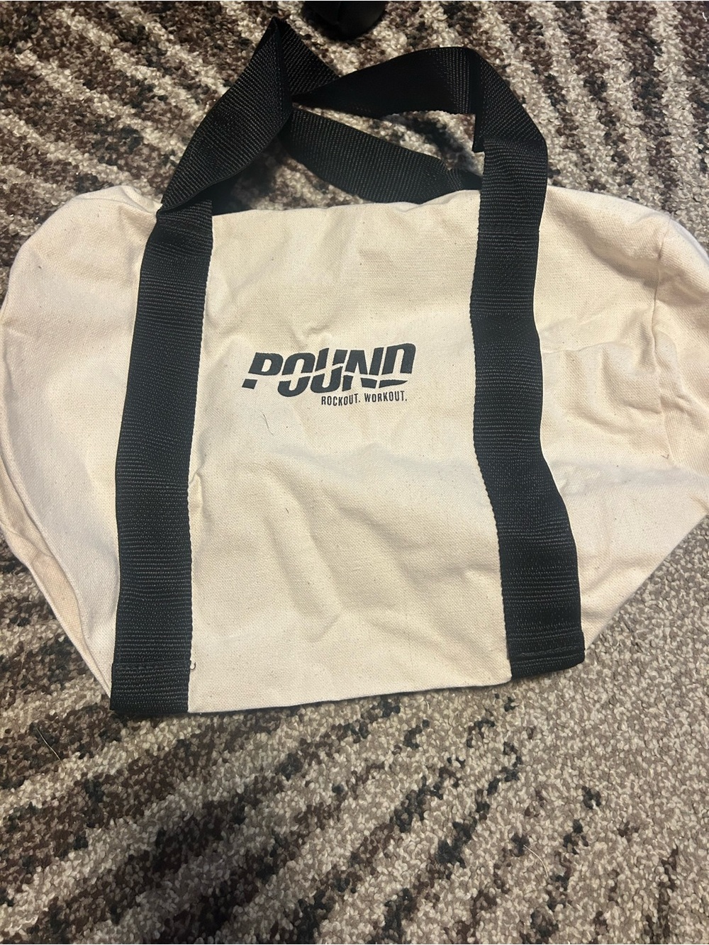 POUND Canvas Tote Bag with Black Straps - White